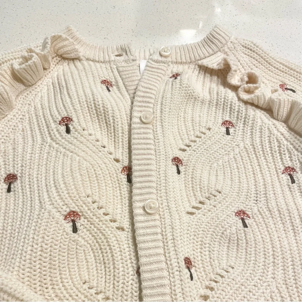 Gymboree Chunky Knit Cardigan with Mushroom Embroidery